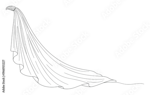 Stylized line drawing of luxurious flowing textile creating beautiful gentle curves, perfect for elegant branding, romantic event decor, or sophisticated visual content.
