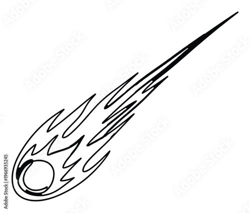 Dynamic celestial body with a fiery tail streaking across the vastness of space, perfect for educational materials, astronomy projects, or science fiction game designs