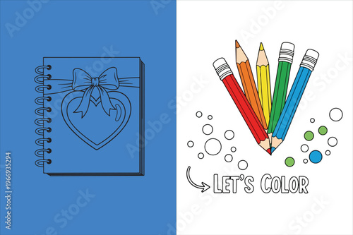 Coloring book and colored pencils for creative fun and learning