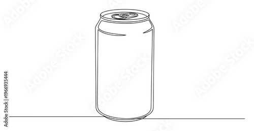 A minimalistic continuous line drawing of an aluminum beverage can suitable for sleek packaging concepts, refreshing drink advertisements, and modern graphic resource applications.