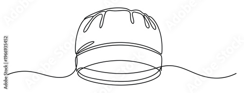 Simple single line drawing of a chefs hat representing culinary expertise and kitchen professionalism, ideal for restaurant logos, food blogging graphics, or educational cooking materials.