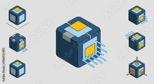 Isometric Futuristic Technology Cube Data Processing Unit.