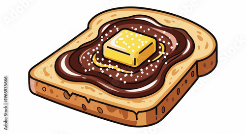 Delicious toast with chocolate spread, butter, and sprinkles