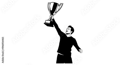 Man Holding Up A Trophy Celebrating Victory.