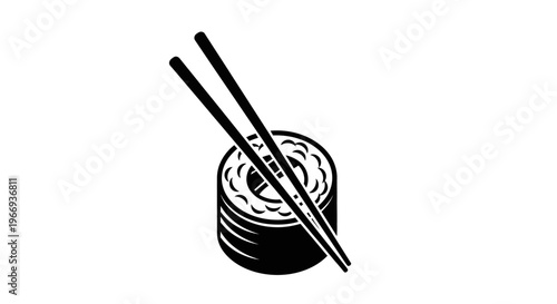 Sushi Roll with Chopsticks Icon - Japanese Food, Asian Cuisine, Delicious Meal