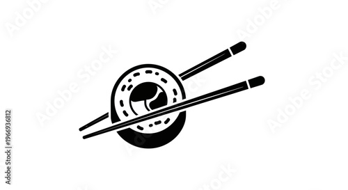 Sushi Roll with Chopsticks Icon: Japanese Cuisine, Asian Food, Healthy Meal, Minimalist Design