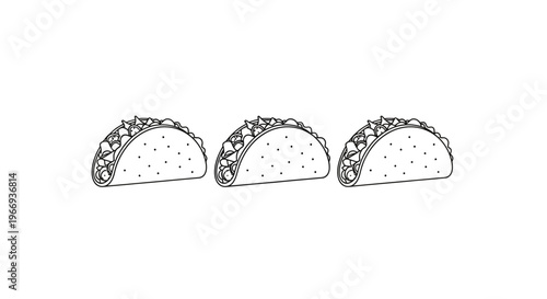 Three Delicious Tacos Lined Up on a White Background