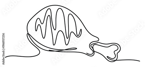 Simple continuous line drawing depicting a mouth watering chicken drumstick perfect for modern culinary branding food related website graphics or restaurant menu design applications