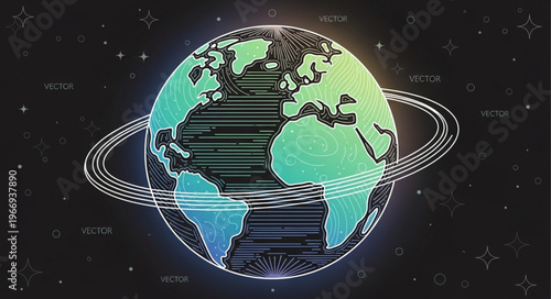 Digital Earth with Rings and Data Streams in Space.
