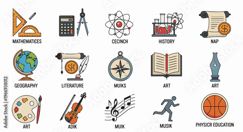 Collection of school subject icons