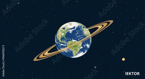 Earth with Saturn-like rings in outer space.