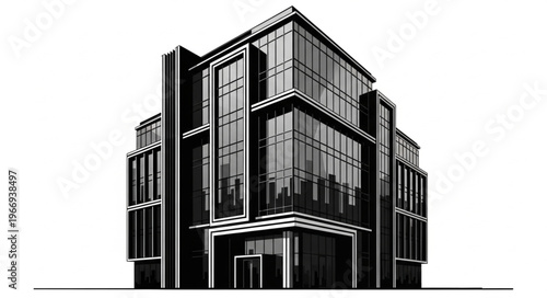 Modern glass office building exterior architectural design.