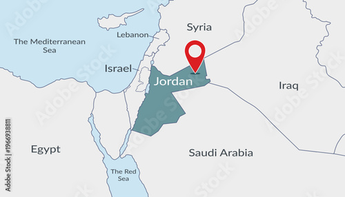Jordan location on the map with pin location marker3. Vector flat template.