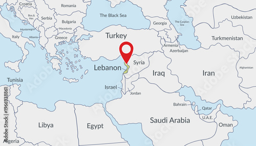 Lebanon location on the map with pin location marker3. Vector flat template.