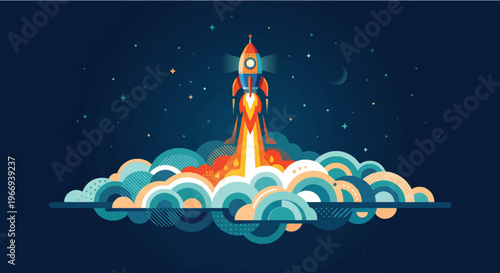 Flat Design Rocket Launch Illustration