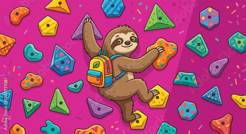 Cute Rock Climbing Sloth Illustration