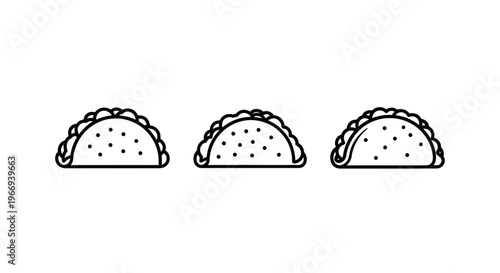 Three Tacos Icon Set: Minimalist Outline Food Illustration