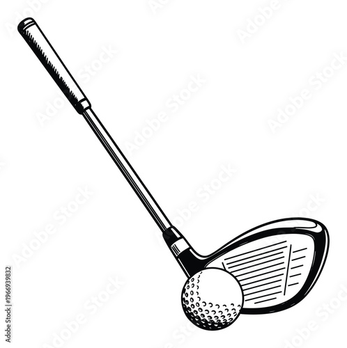 Professional golf club driver poised with a dimpled golf ball, perfectly illustrating the preparation for a powerful tee shot in the classic sport, useful for athletic promotions.
