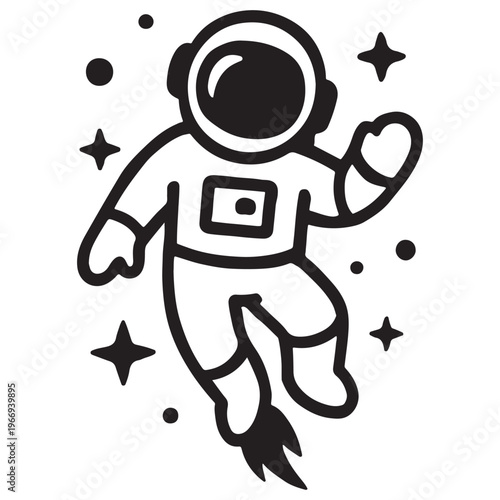 Astronaut in Space: An astronaut is floating weightlessly in space, surrounded by stars and celestial bodies. A monochrome image of adventure and exploration.
