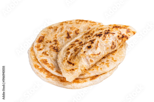 Aloo Paratha Indian Potato stuffed Flatbread isolated on white background. top view