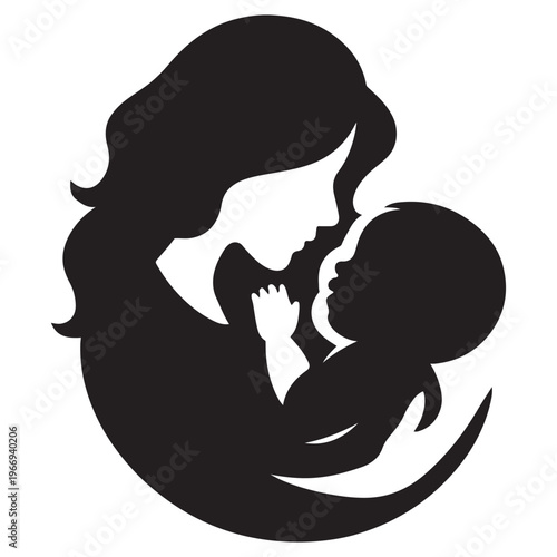 Eternal Embrace: A silhouette of a mother tenderly cradling her infant, symbolizing the unbreakable bond of maternal love and the beginning of life's journey.