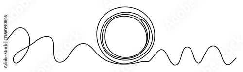 A smooth continuous black line forms rhythmic waves and a prominent central spiral, ideal for modern graphic compositions, digital displays, and engaging visual communication projects.