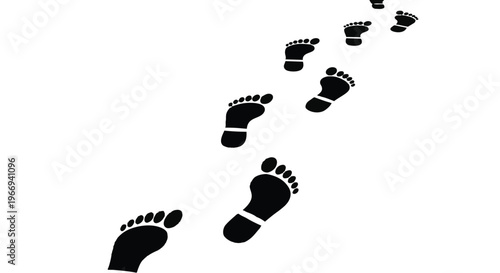 A trail of black baby footprints on a leading upwards