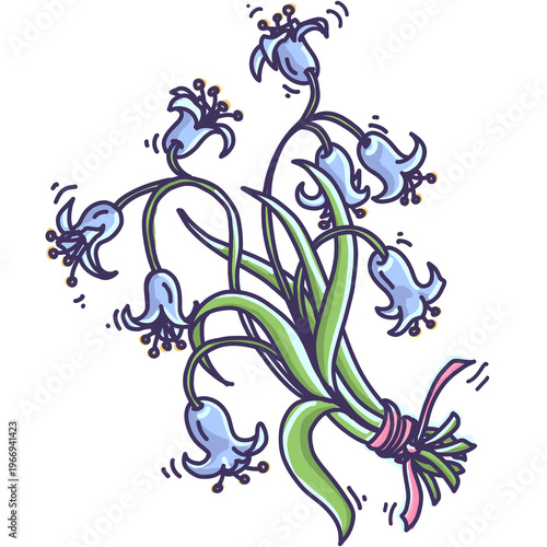Spring bouquet of blue wildflowers. Spring graphic element on transparent background.