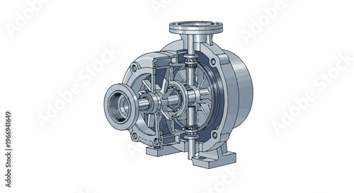 Cutaway view of a centrifugal pump showing internal components like impeller and bearings