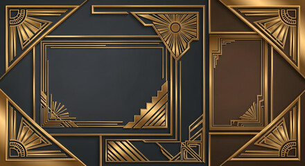 Art Deco Frames Collection - Golden Geometric Borders on Dark Background