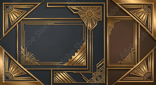 Art Deco Frames Collection - Golden Geometric Borders on Dark Background
