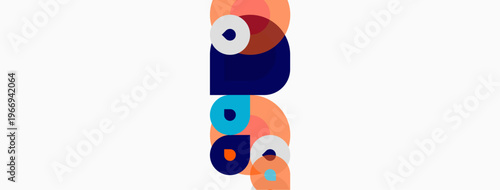 Abstract geometric shapes overlap, creating colorful stacked design. Minimalist style with blue, coral, light hues. Clean, modern aesthetic.