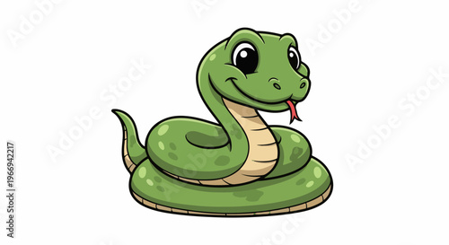 Cute cartoon green snake with its tongue sticking out