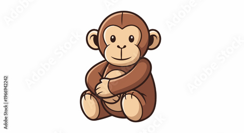 Cute cartoon monkey sitting peacefully with arms crossed on chest