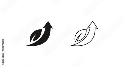 a black and white leaf with an arrow pointing upwards Vector