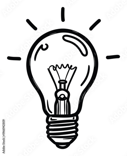 Simple hand drawn light bulb symbol shining brightly representing a new idea inspiration or innovative solution perfect for educational business or technology related projects