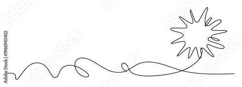 A simple continuous black line forms an abstract wavy path ending in a stylized sunburst or star shape, ideal for contemporary branding, minimalist graphic backgrounds, or engaging business