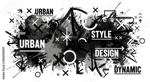 Urban Style Dynamic Design Graffiti Grunge Abstract Background with Arrows and Symbols
