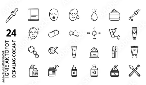 Beauty and skincare line icons collection with serum retinol hydration and dermatology symbols vector