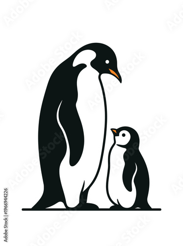 A loving penguin couple stands together