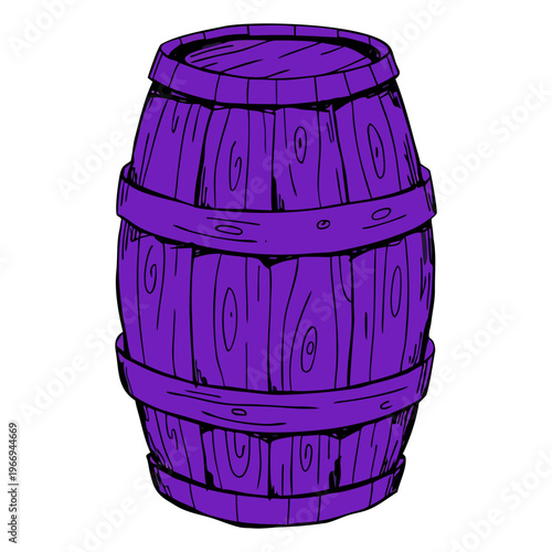 An old oak wooden wine barrel isolated on a white background serves as a vintage storage keg or cask container for whiskey, rum, and cellar drinks.
