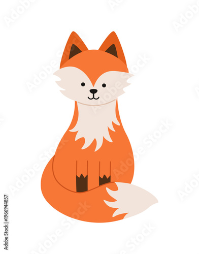 Cute cartoon fox cub is sitting. Vector illustration of a funny forest animal fox. Isolated on a white background.
