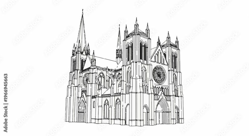 Fototapeta premium Elaborate Gothic cathedral with pointed spires and ornate facade