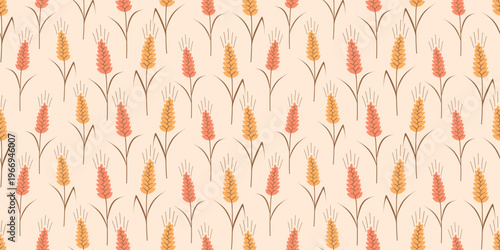 Vector seamless pattern with agricultural wheat and grain ears. Background bread or beer packaging, farming, organic food concepts.