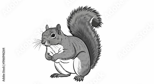 Detailed illustration of a gray squirrel with a bushy tail
