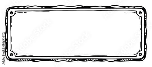 Hand drawn rustic rectangular frame with decorative rounded corners and bold wavy irregular border perfect for adding a natural organic touch to various graphic layouts and printed