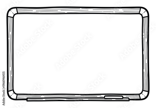 Hand drawn doodle style empty blackboard or whiteboard frame with chalk on the bottom ledge perfect for school supplies educational content and classroom presentations