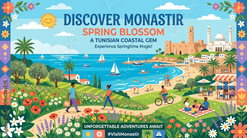 Discover Monastir Tunisia Spring Blossom Travel Poster