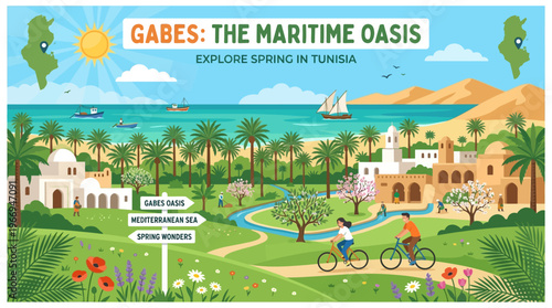 Gabes Tunisia Spring Landscape with Oasis and Coastal View