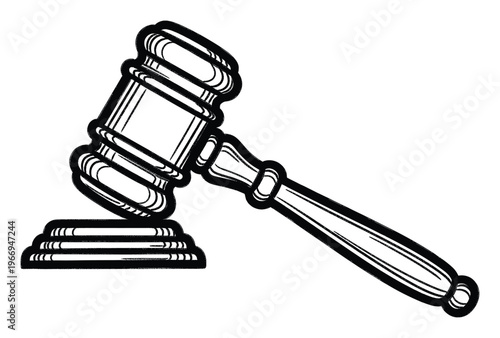 Justice gavel and sound block line drawing representing law court authority decision making legal proceedings and auction events